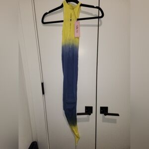 ✨️New Stretch Stocking Asymmetrical Dress W/cutouts Yellow and Blue Gradient